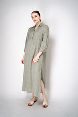 Peserico Relaxed Fit Linen Maxi Dress in Sage Green with Tie Belt Vancouver. Shop Online or in Store