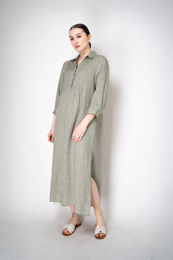 Peserico Relaxed Fit Linen Maxi Dress in Sage Green with Tie Belt Vancouver. Shop Online or in Store