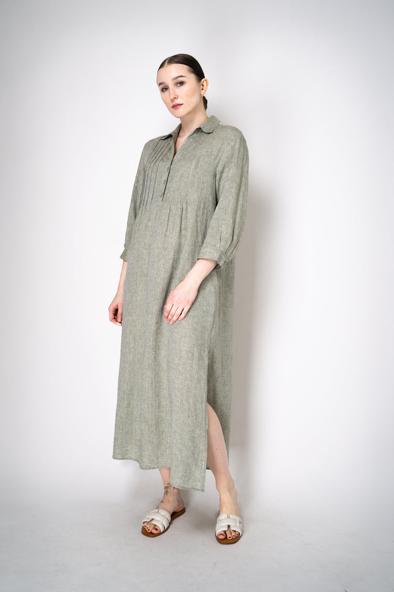 Peserico Relaxed Fit Linen Maxi Dress in Sage Green with Tie Belt Vancouver. Shop Online or in Store