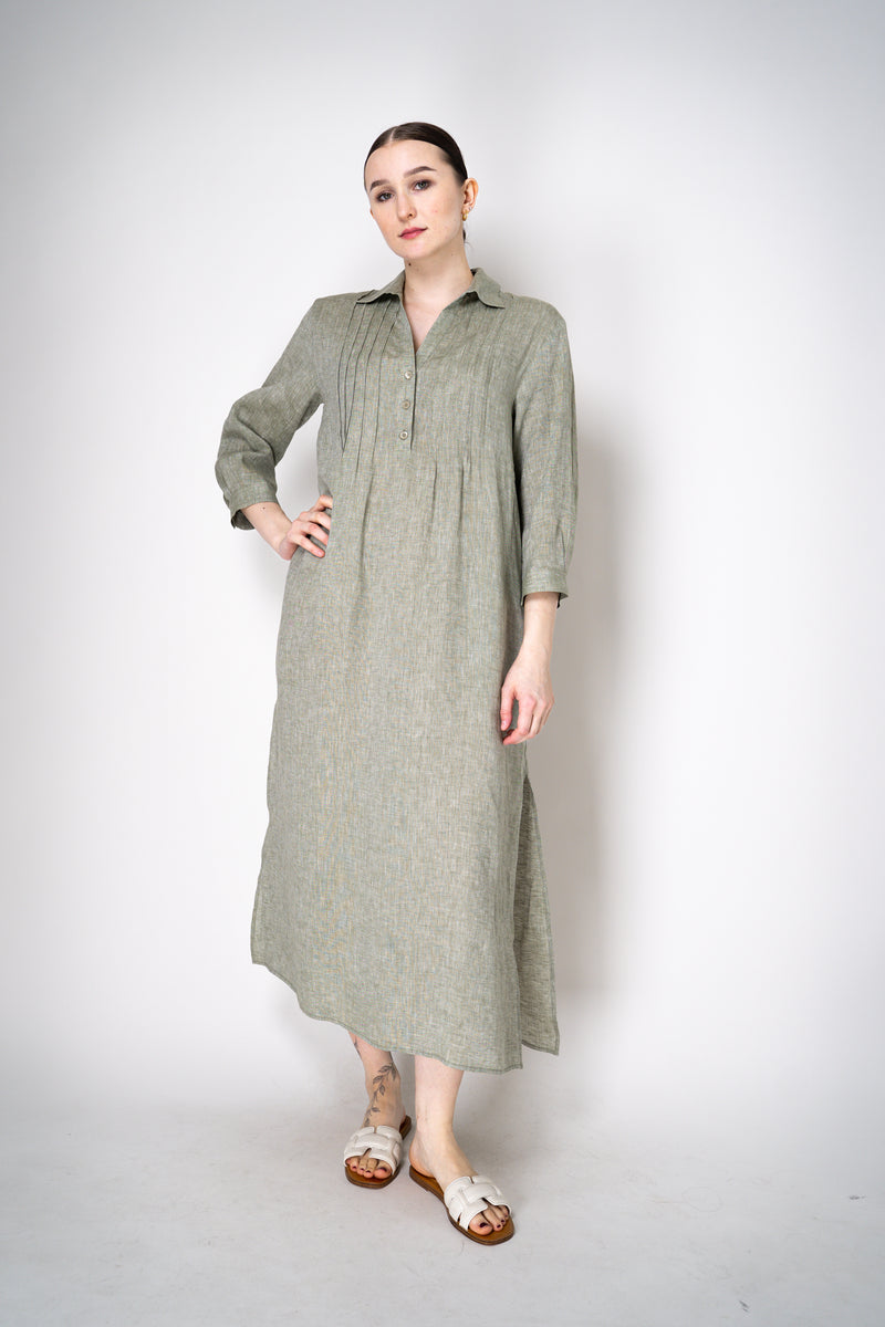 Peserico Relaxed Fit Linen Maxi Dress in Sage Green with Tie Belt Vancouver. Shop Online or in Store