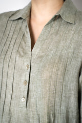 Peserico Relaxed Fit Linen Maxi Dress in Sage Green with Tie Belt Vancouver. Shop Online or in Store
