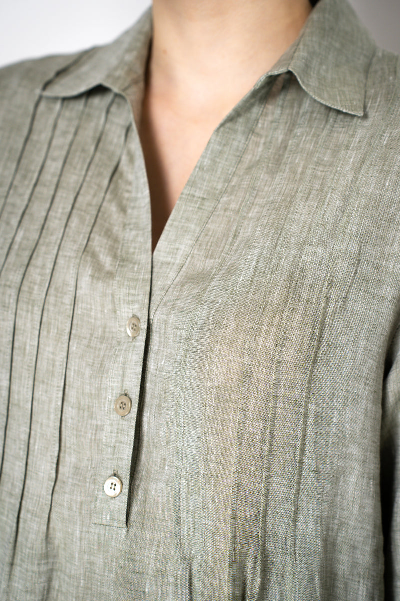 Peserico Relaxed Fit Linen Maxi Dress in Sage Green with Tie Belt Vancouver. Shop Online or in Store