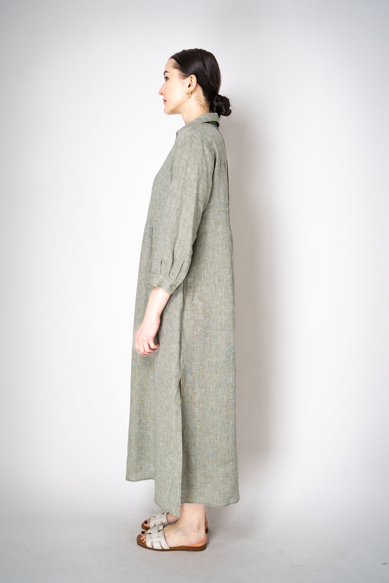 Peserico Relaxed Fit Linen Maxi Dress in Sage Green with Tie Belt Vancouver. Shop Online or in Store
