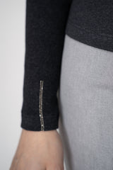 Peserico Ribbed Jersey Turtleneck Knit Top in with Brilliant Beading in Grey Vancouver. Shop Online or in Store.