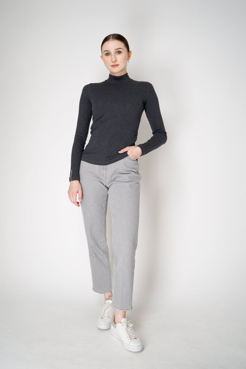 Peserico Ribbed Jersey Turtleneck Knit Top in with Brilliant Beading in Grey Vancouver. Shop Online or in Store.