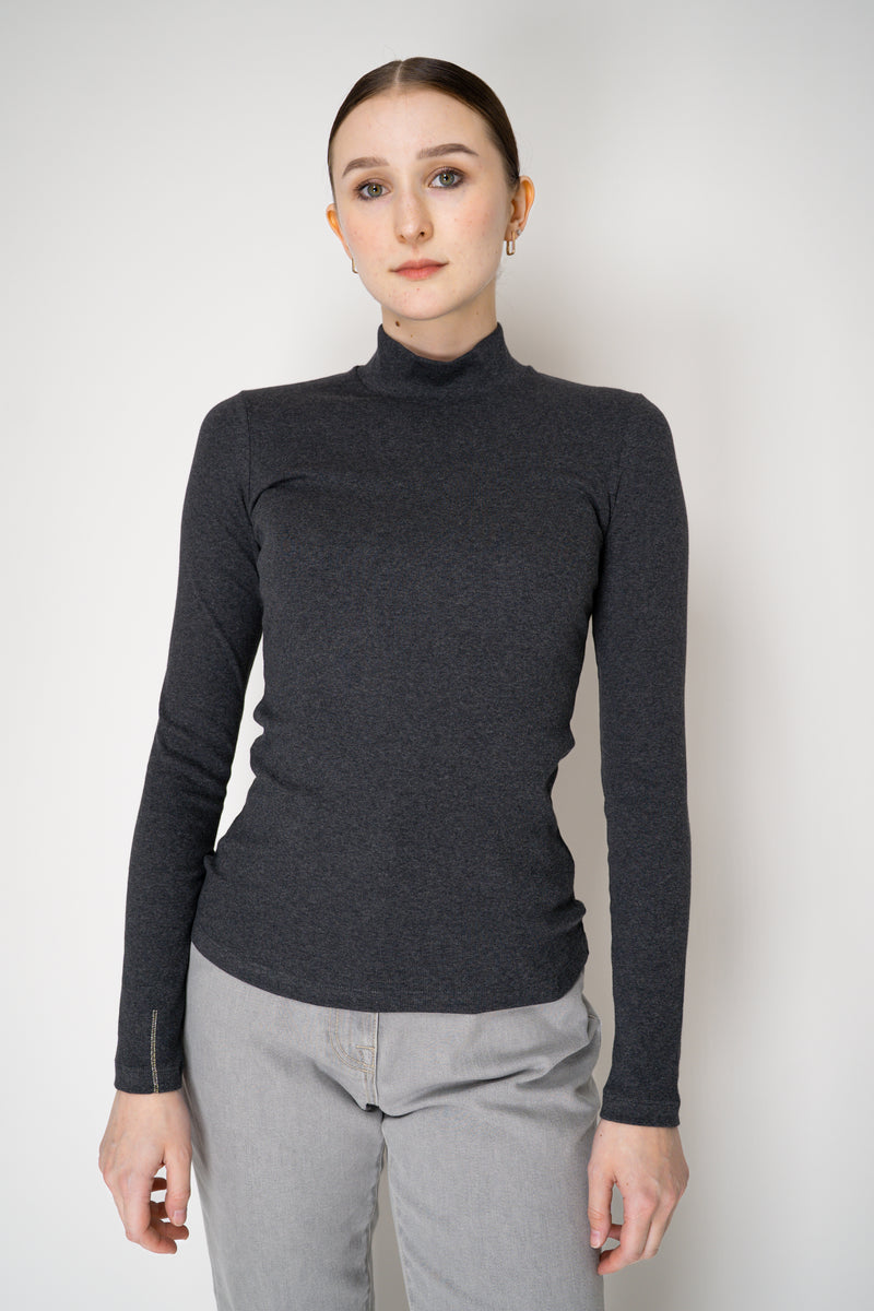 Peserico Ribbed Jersey Turtleneck Knit Top in with Brilliant Beading in Grey Vancouver. Shop Online or in Store.