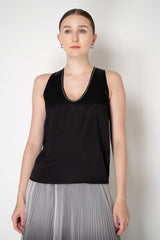 Peserico Sateen Viscose Deep Scoop Neckline Sleeveless Top in Black Vancouver. Shop Online or in Store.