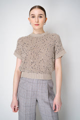 Peserico Short Sleeve Cotton Knit Top with Sequins in Gold Vancouver. Shop Online or in Store.