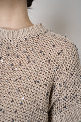 Peserico Short Sleeve Cotton Knit Top with Sequins in Gold Vancouver. Shop Online or in Store.
