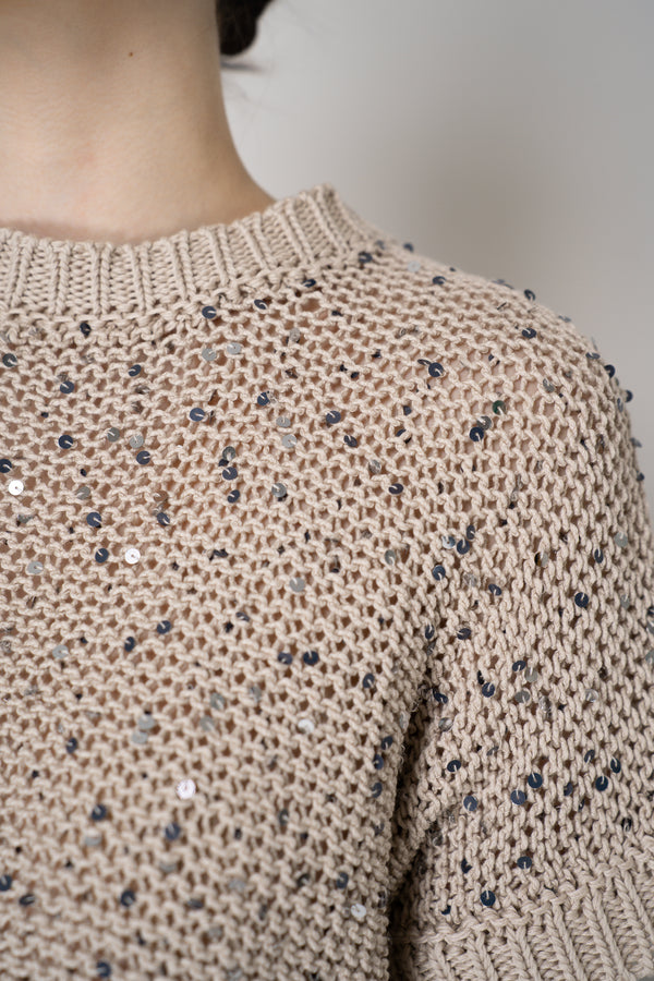 Peserico Short Sleeve Cotton Knit Top with Sequins in Gold Vancouver. Shop Online or in Store.