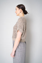 Peserico Short Sleeve Cotton Knit Top with Sequins in Gold Vancouver. Shop Online or in Store.
