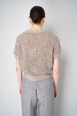 Peserico Short Sleeve Cotton Knit Top with Sequins in Gold Vancouver. Shop Online or in Store.