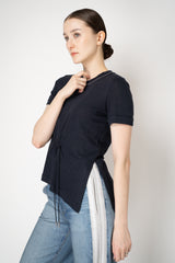 Peserico  Short Sleeve Linen T-Shirt with Cinch Detail in Navy Vancouver. Shop Online or in Store.