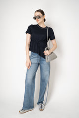 Peserico  Short Sleeve Linen T-Shirt with Cinch Detail in Navy Vancouver. Shop Online or in Store.