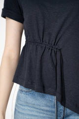 Peserico  Short Sleeve Linen T-Shirt with Cinch Detail in Navy Vancouver. Shop Online or in Store.