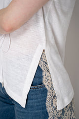 Peserico  Short Sleeve Linen Top with Cinch Detail in White Vancouver. Shop Online or in Store.