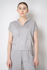 Peserico Short Sleeve Zip Up Hooded Lurex Cardigan  in Silver Vancouver. Shop Online or in Store.