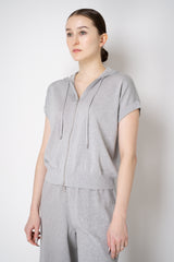 Peserico Short Sleeve Zip Up Hooded Lurex Cardigan  in Silver Vancouver. Shop Online or in Store.