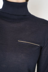 Peserico Silk Cashmere Knit Blouson Effect Turtleneck in Navy Vancouver. Shop Online or in Store.