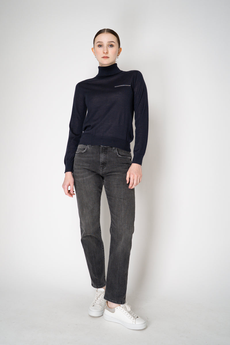Peserico Silk Cashmere Knit Blouson Effect Turtleneck in Navy Vancouver. Shop Online or in Store.