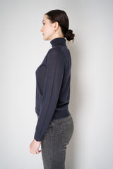 Peserico Silk Cashmere Knit Blouson Effect Turtleneck in Navy Vancouver. Shop Online or in Store.