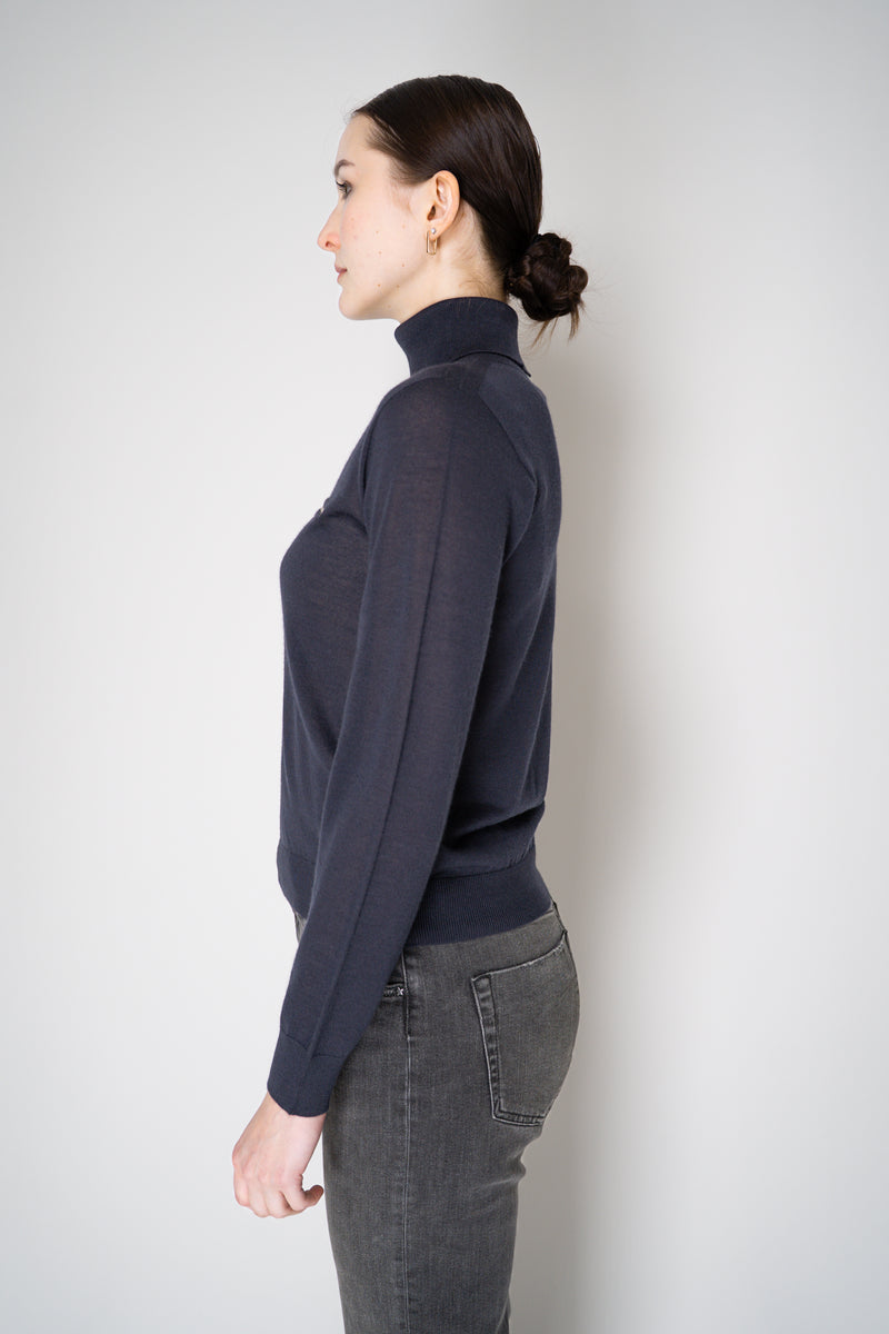 Peserico Silk Cashmere Knit Blouson Effect Turtleneck in Navy Vancouver. Shop Online or in Store.