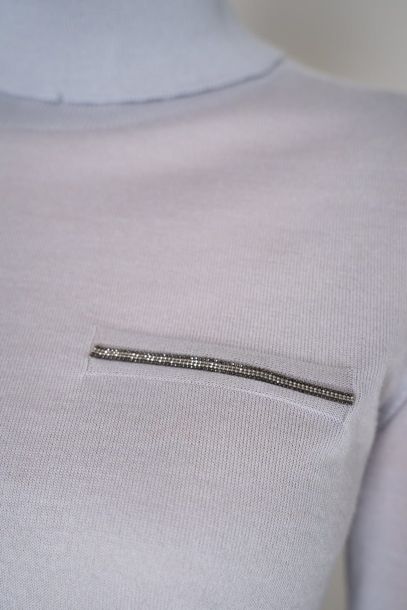 Peserico Silk Cashmere Knit Blouson Effect Turtleneck in Pale Blue Vancouver. Shop Online or in Store.