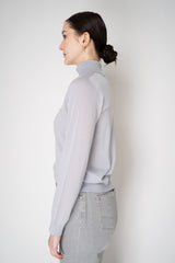 Peserico Silk Cashmere Knit Blouson Effect Turtleneck in Pale Blue Vancouver. Shop Online or in Store.