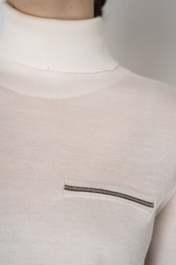 Peserico Silk Cashmere Knit Blouson Effect Turtleneck in White Vancouver. Shop Online or in Store.