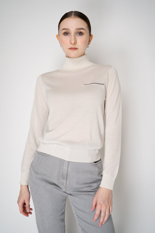 Peserico Silk Cashmere Knit Blouson Effect Turtleneck in White Vancouver. Shop Online or in Store.