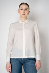 Peserico Silk Crepe Collared Blouse with Filo Diamante Embellished Neckline in White Vancouver. Shop Online or in Store.