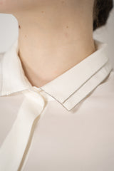 Peserico Silk Crepe Collared Blouse with Filo Diamante Embellished Neckline in White Vancouver. Shop Online or in Store.