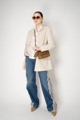 Peserico Silk Crepe Collared Blouse with Filo Diamante Embellished Neckline in White Vancouver. Shop Online or in Store.