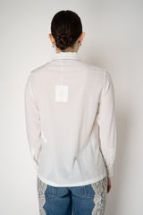Peserico Silk Crepe Collared Blouse with Filo Diamante Embellished Neckline in White Vancouver. Shop Online or in Store.