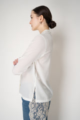 Peserico Silk Crepe Collared Blouse with Filo Diamante Embellished Neckline in White Vancouver. Shop Online or in Store.