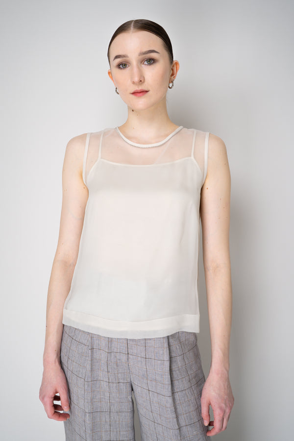Peserico Silk Organza Sleeveless Top with Camisole Slip in White Vancouver. Shop Online or in Store.