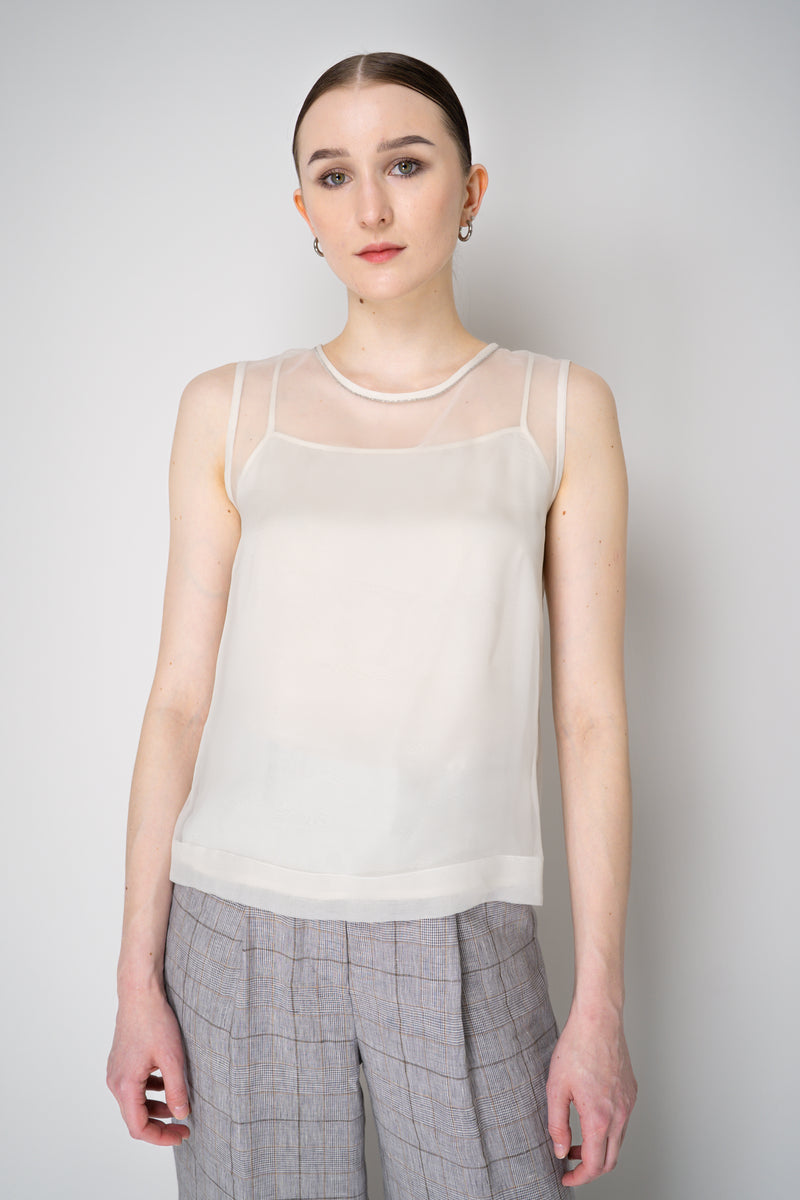 Peserico Silk Organza Sleeveless Top with Camisole Slip in White Vancouver. Shop Online or in Store.