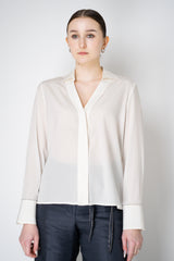 Peserico Silk V-Neck Blouse with Filo Diamante Embellished Cuffs in White Vancouver. Shop Online or in Store.