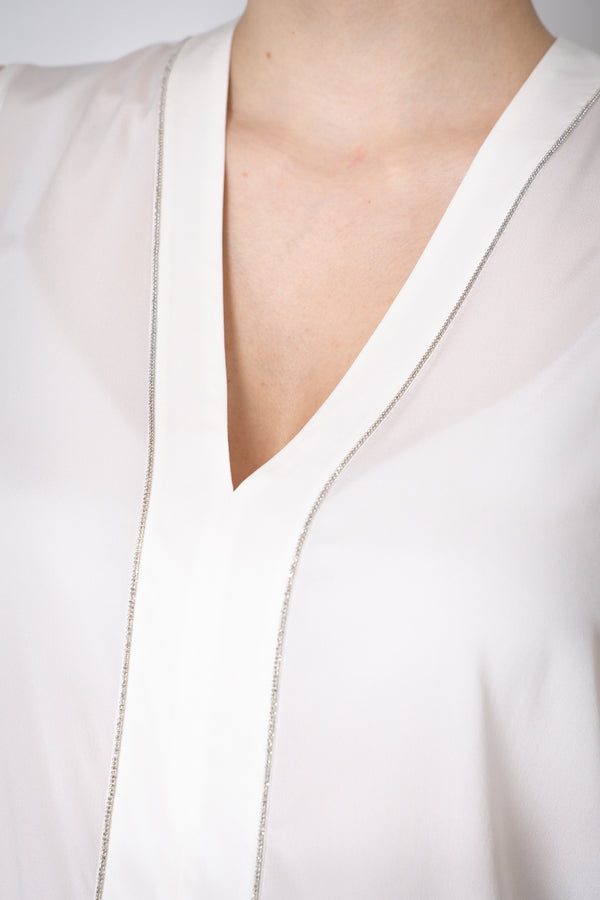 Peserico Silk V-Neck Tank Blouse in Ivory Vancouver. Shop Online or in Store.