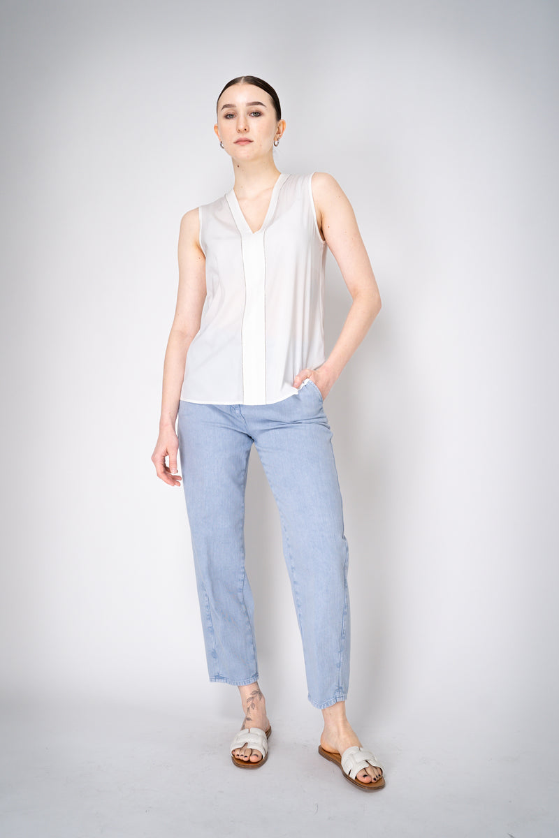 Peserico Silk V-Neck Tank Blouse in Ivory Vancouver. Shop Online or in Store.