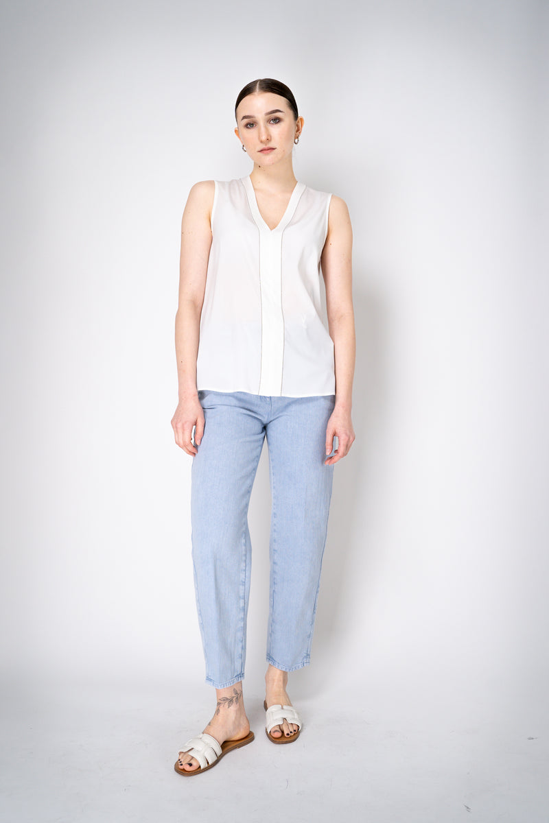 Peserico Silk V-Neck Tank Blouse in Ivory Vancouver. Shop Online or in Store.