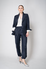 Peserico Single Breasted Crushed Linen Blend Blazer in Navy Vancouver. Shop Online or in Store.