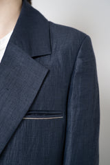 Peserico Single Breasted Crushed Linen Blend Blazer in Navy Vancouver. Shop Online or in Store.