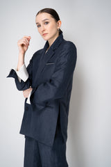 Peserico Single Breasted Crushed Linen Blend Blazer in Navy Vancouver. Shop Online or in Store.