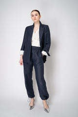 Peserico Single Breasted Crushed Linen Blend Blazer in Navy Vancouver. Shop Online or in Store.