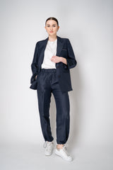 Peserico Single Breasted Crushed Linen Blend Blazer in Navy Vancouver. Shop Online or in Store.