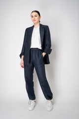 Peserico Single Breasted Crushed Linen Blend Blazer in Navy Vancouver. Shop Online or in Store.
