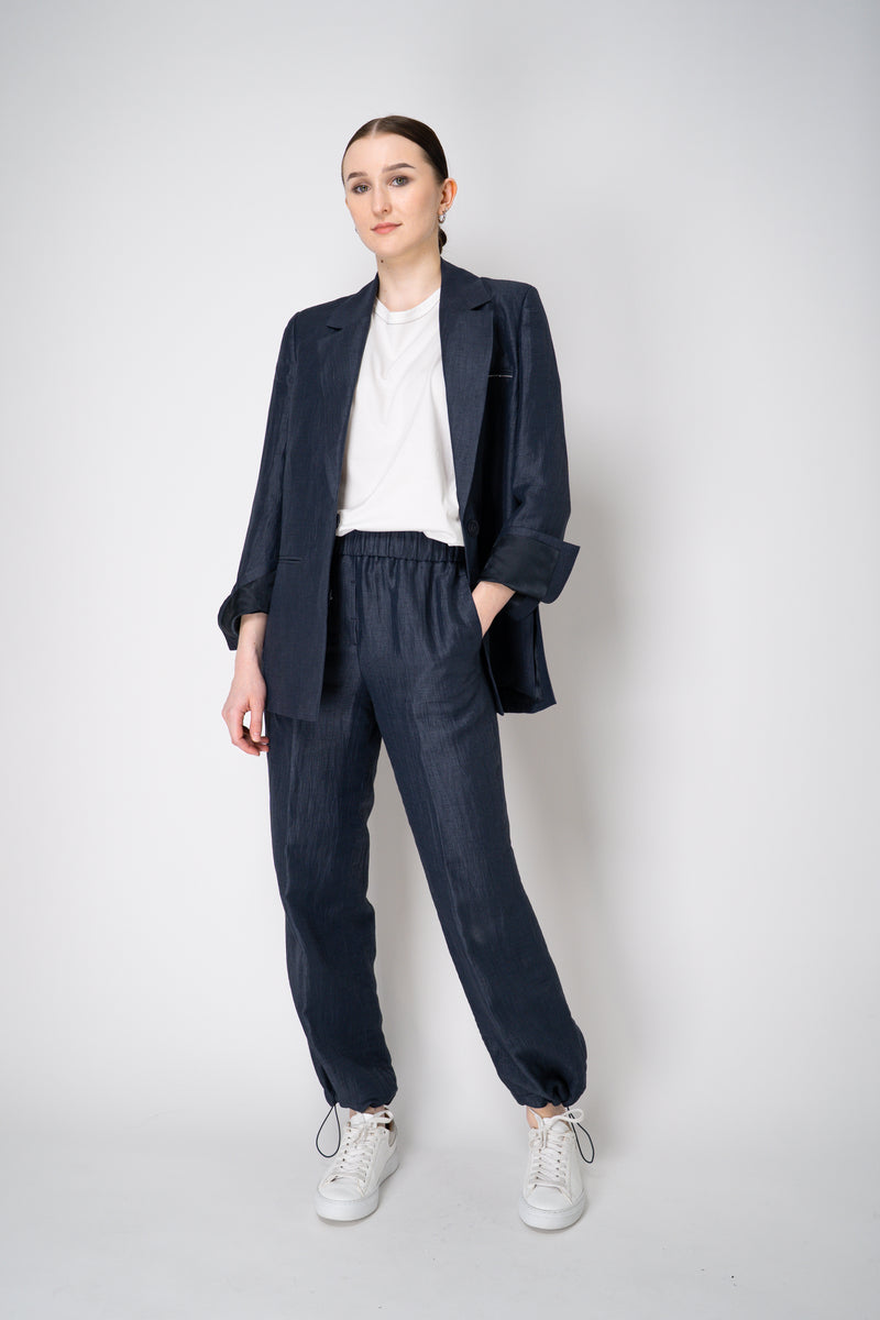 Peserico Single Breasted Crushed Linen Blend Blazer in Navy Vancouver. Shop Online or in Store.