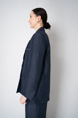 Peserico Single Breasted Crushed Linen Blend Blazer in Navy Vancouver. Shop Online or in Store.