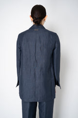Peserico Single Breasted Crushed Linen Blend Blazer in Navy Vancouver. Shop Online or in Store.